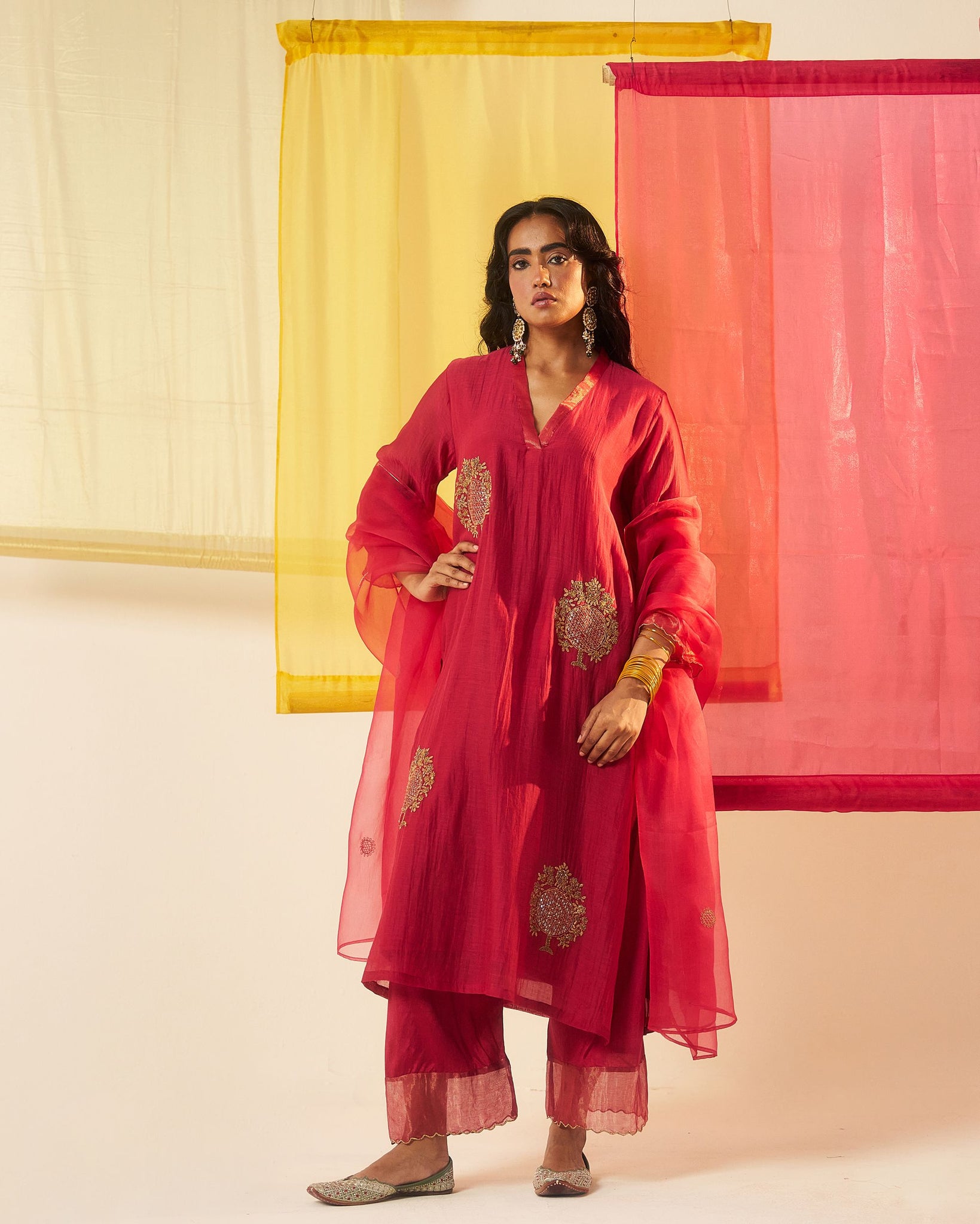 Mehraab fuschia dori sequins & beads hand embroidered kurta set
