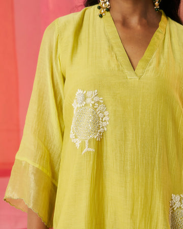 Mehraab lemon yellow dori sequins & beads hand embroidered kurta set