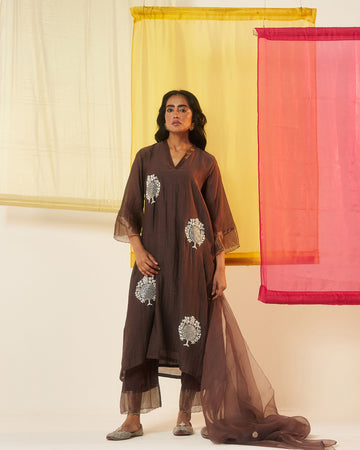 Mehraab brown dori sequins & beads hand embroidered kurta set