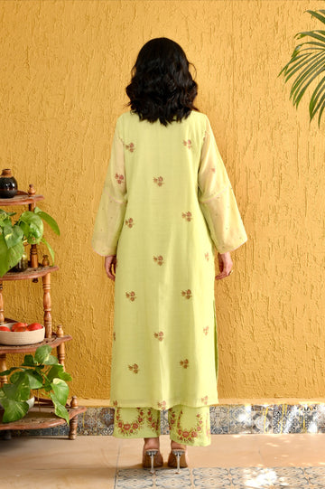 Elara lime hand block printed chanderi kurta set
