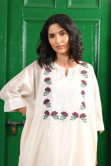 Jahan ivory hand applique work mul kaftan set