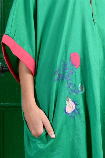 Punica anar green hand applique work mulmul kaftan