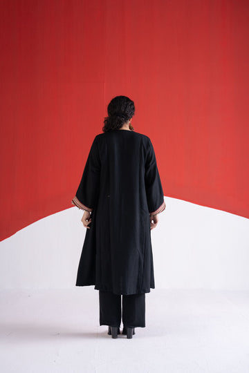 Zubaida black multicolor dori work pure wool phiran