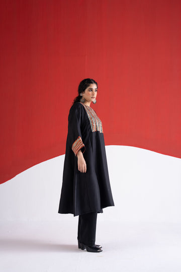 Soophiya black hand sequins embroidered pure wool phiran