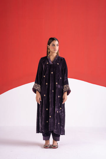 Ruhani purple gota and pita work velvet kurta