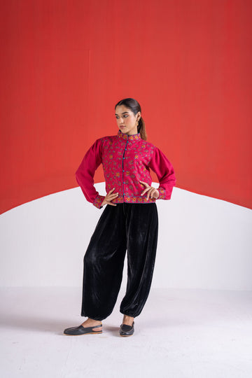 Rupsi fuschia thread embroidered wool jacket