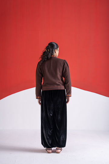 Rupsi brown thread embroidered wool jacket