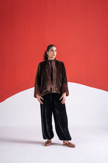 Mastani stone patra and thread work velvet jacket