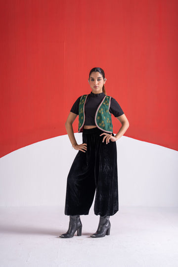 Sanaa green bead and zari embroidered wool koti