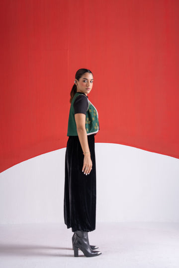 Sanaa green bead and zari embroidered wool koti