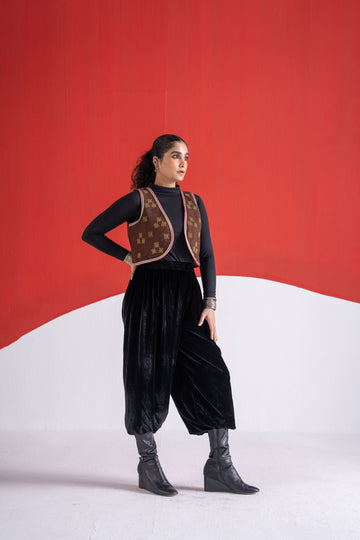 Sanaa brown bead and zari embroidered wool koti