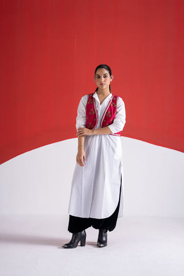 Sanaa fuschia bead and zari embroidered wool koti