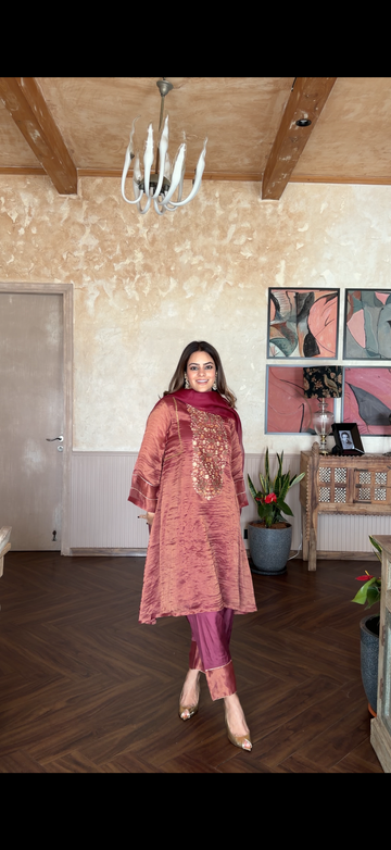 Aakriti Ahuja in Bano kalidar mulberry kurta set